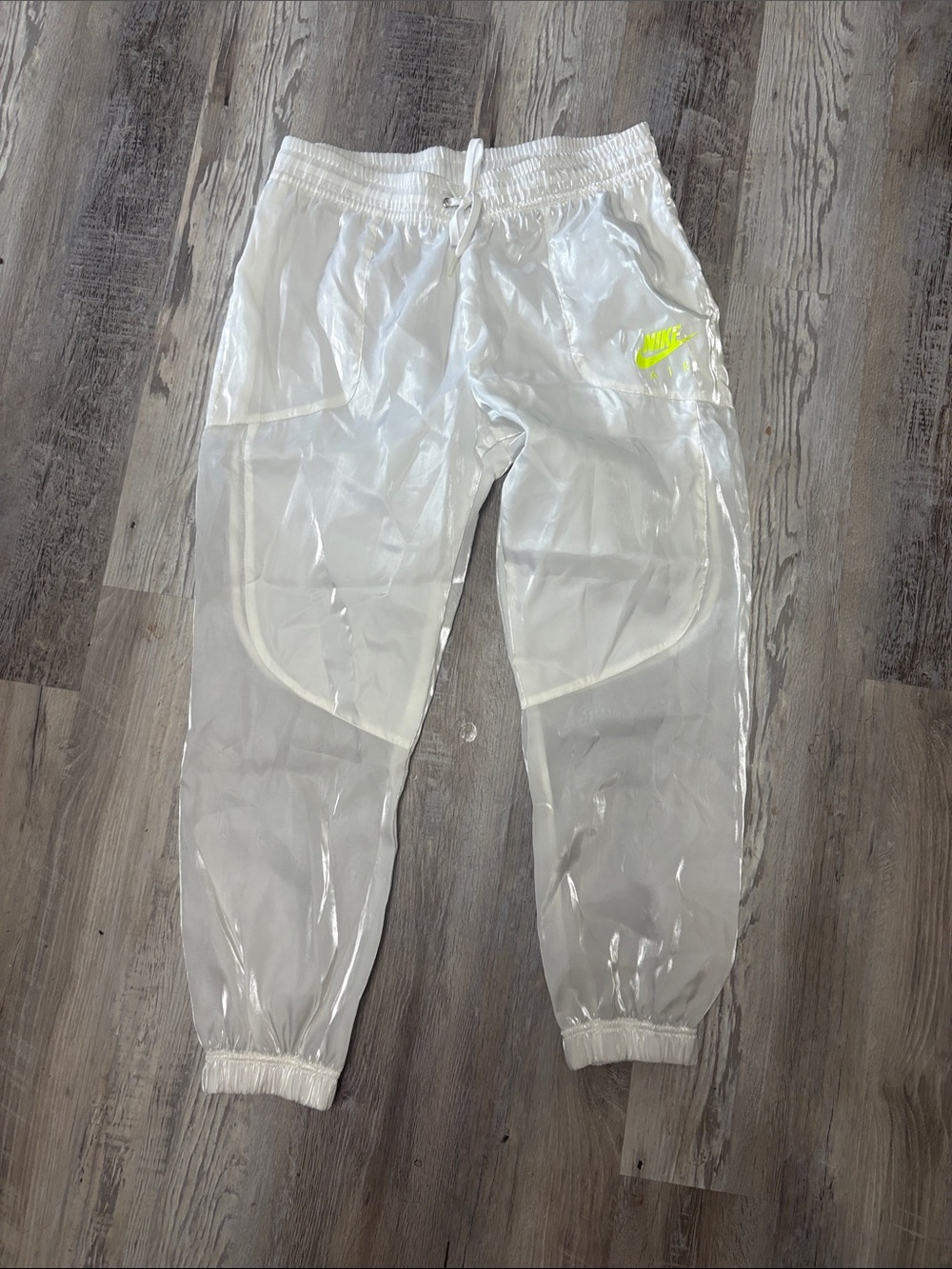 Nike White Jogger Pants with Neon Yellow Logo